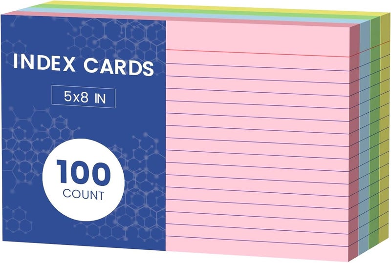 Aidunmis 100 Count Index Cards 5x8, 4 Colors large index cards, Colored Note Cards 5x8, 25 Sheets Per Lined Index Cards Ruled, Color flash cards 5x8, Colored Notecards 5 x 8 for Office, School, and Home - Image 1